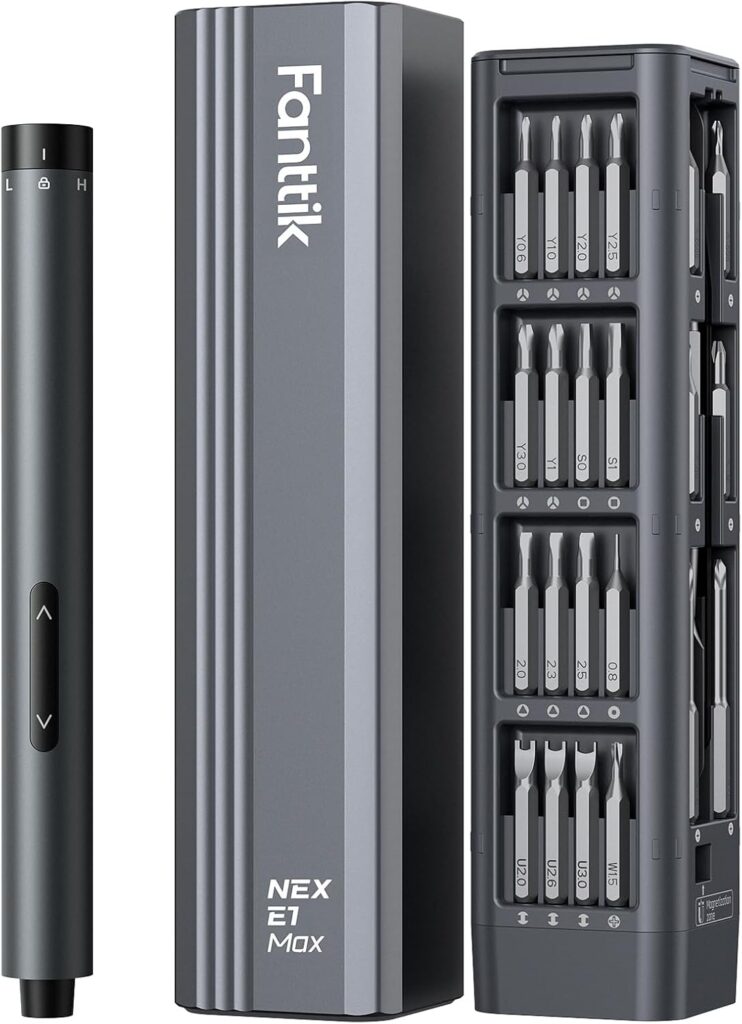 Fanttik E1 Max Electric Screwdriver, Mini Precision Screwdriver Set, 50 Magnetic Bits, Magnetic Storage, 5/32‘’Hex, Repair Tool Kit for Electronics Phone Camera Laptop Watch (Grey)