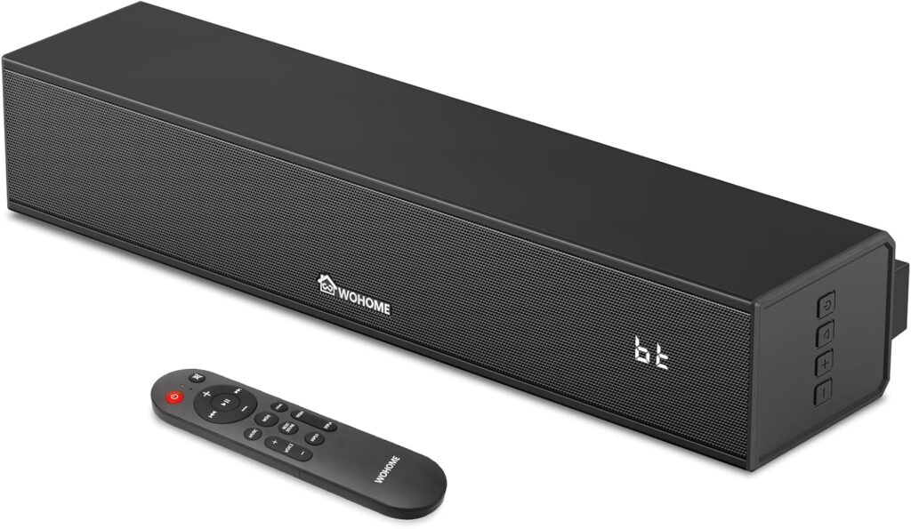 Wohome 2.1 Sound Bar for Smart TV with Built-in Subwoofer, 6 Levels Voice Enhancement, 15 Inches Small TV Soundbar Speakers with Bluetooth 5.3/ARC/Optical/AUX/USB Connection, 3 EQ Modes, Wall Mount