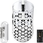 ATTACK SHARK R5 Ultra Wireless Gaming Mouse,39g Superlight Carbon Fiber Hollowed-Out,PAW3950MAX Optical Sensor Nordic 52840 MCU 8K Polling 42K DPI,BT/2.4G/USB-C Mice with Coiled Cable for PC/Mac-White