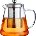 PARACITY Glass Teapot Stovetop 18.6 OZ, Borosilicate Clear Tea Kettle with Removable 18/8 Stainless Steel Infuser, Teapot Blooming and Loose Leaf Tea Maker Tea Brewer for Camping, Travel (550ML)