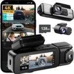 BOTSLAB 3 Channel Dash Cam 4K with 128GB Card, 3.18″ Touch Screen, Voice Control, 4K Front and 1080P Rear Inside Loop Recording, 5.8GHz WiFi, GPS, Night Vision, WDR, Parking Mode