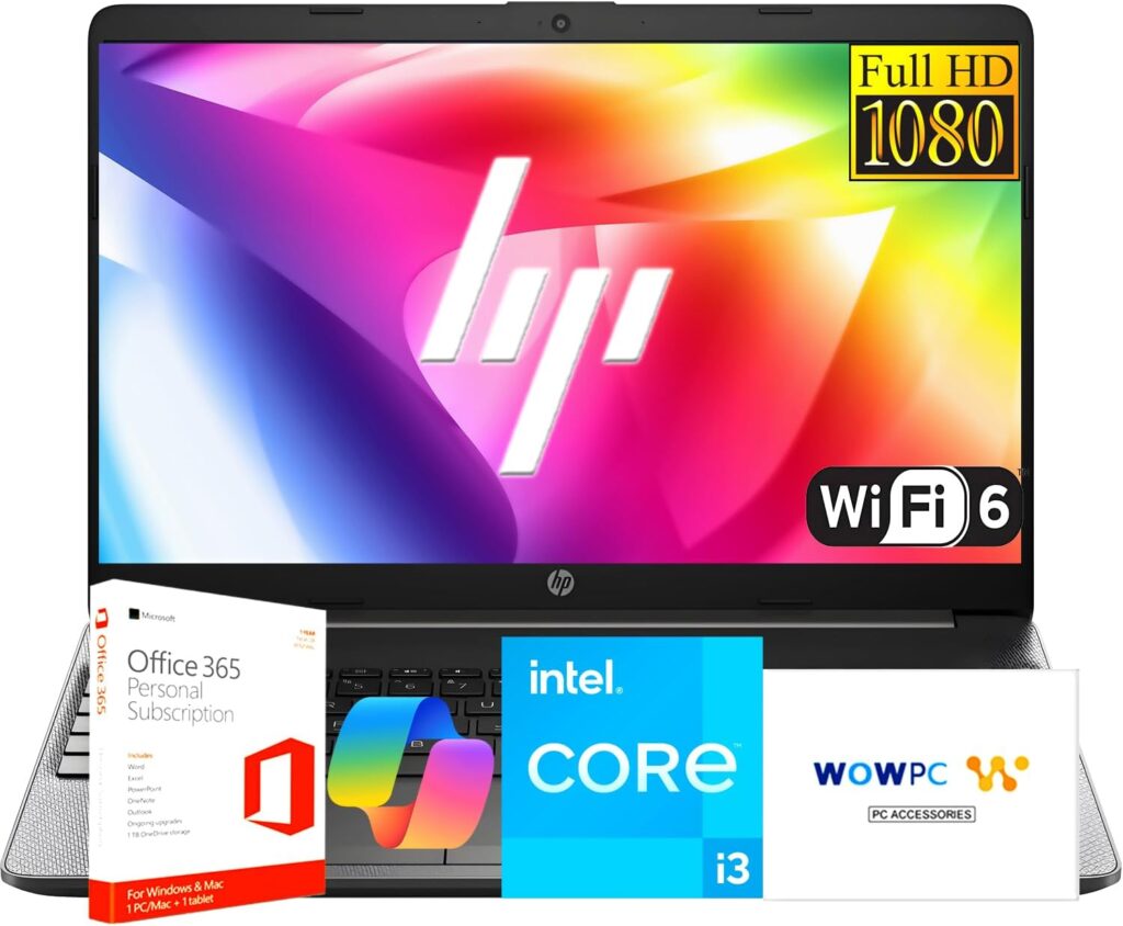HP 15.6″ FHD New Business Laptop 2025/2026 Edition, Intel 13th High-Performance 6-core i3 CPU, 8GB RAM, 256GB SSD, Long Battery Life, Ethernet & SD Card, Win 11 Pro with Microsoft Office, WOWPC USB