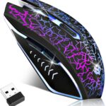 Wireless Gaming Mouse, Rechargeable Wireless Computer Mouse, 7-Color LED Light, Ergonomic Mouse with 6 Silent Click Buttons, 3 Adjustable 2400 DPI Wireless Mouse for Laptop,PC,Mac, Black