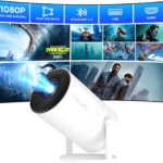 Mini Portable Projector 4K 1080P Supported Projection,Movie Smart Projector with 180°Rotatable Stand Auto Keystone Correction, Compatible with TV Stick, HDMI, USB, Laptop, Smartphone