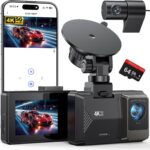 Dash Cam Front Rear, 4K/1080P Dual Channel Dash Cams with 64GB Card, Dash Camera for Cars with 5GHz WiFi, APP Control,2.0″ IPS Screen,Night Vision,G-Sensor,170°Wide Angle,Parking Mode,Loop Recording