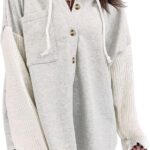 SHEWIN Oversized Sweatshirt for Women Loose Fit Casual Long Sleeve Button Hooded Sweatshirts Hoodies with Pocket