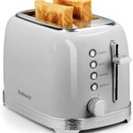 Toaster 2 Slice Retro Stainless Steel with 1.5” Extra Wide Slots Bagel, Defrost, Reheat, Cancel Functions, 6 Bread Shade Settings, Removable Crumb Tray, Gray