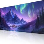 Extended Mouse Pad Large Gaming Mouse Pads – Aurora Painting Northern Lights Mountains Stars Desk Pad Computer Desk Mat Non-Slip Mousepad for Game Players, Office, Study (48″ x 24″)