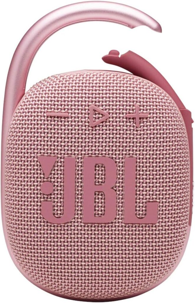 JBL Clip 4 – Portable Mini Bluetooth Speaker, big audio and punchy bass, integrated carabiner, IP67 waterproof and dustproof, 10 hours of playtime, speaker for home, outdoor and travel (Pink)