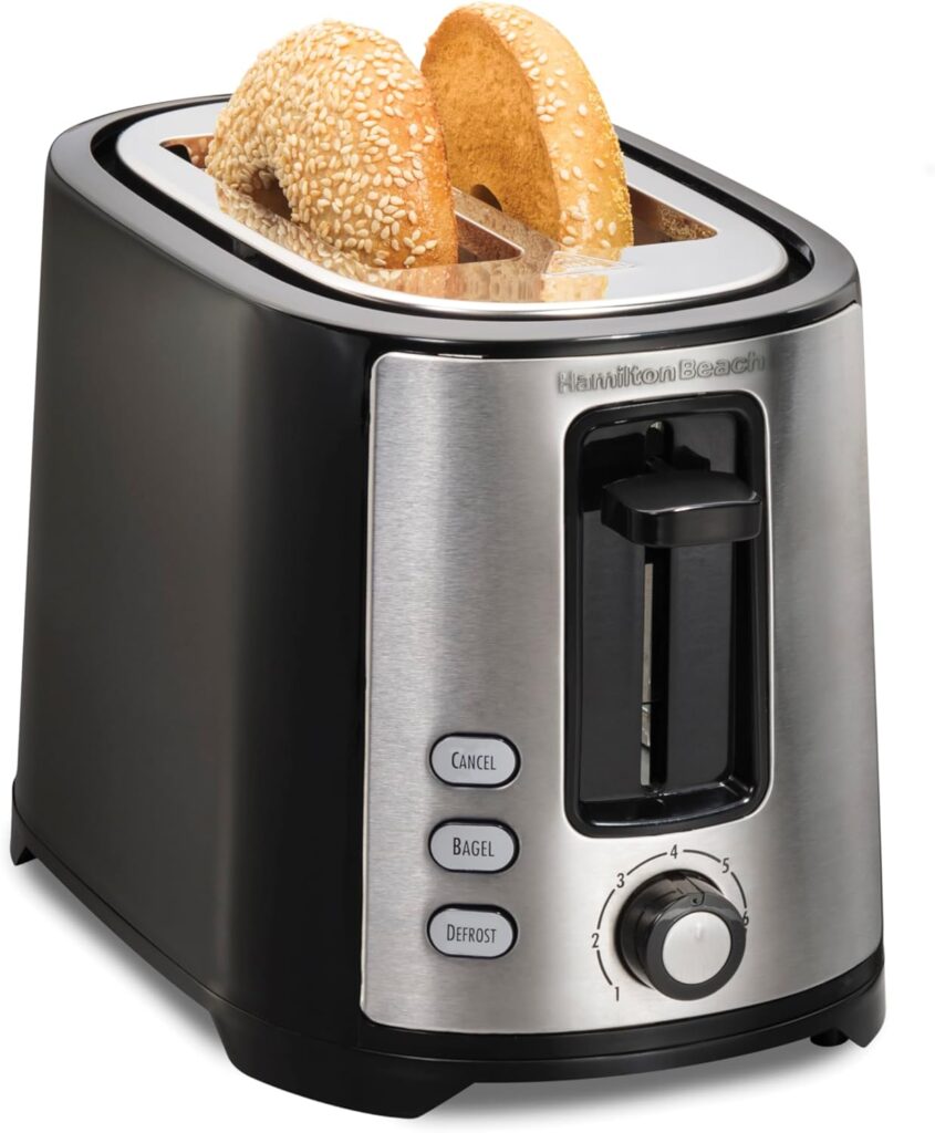 Hamilton Beach 2 Slice Extra Wide Slot Toaster with Bagel & Defrost Settings, Shade Selector with 7 Browning Levels, Toast Boost, Auto Shutoff, Black & Stainless Steel (22633)