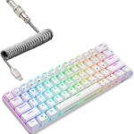 RK ROYAL KLUDGE RK61 60% Mechanical Keyboard with Coiled Cable, 2.4Ghz/Bluetooth/Wired, Wireless Bluetooth Mini Keyboard 61 Keys, RGB Hot Swappable Red Switch Gaming Keyboard with Software – White