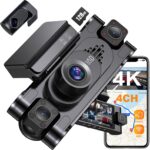 4K 360° DashCam for Cars,4 Channel Car Dash Cam Front and Rear Inside with 128GB Card Included,Voice Control,5.8G WiFi GPS,IR Night Vision, G Sensor, 24/7 Parking Mode &Loop Recording Dash Camera