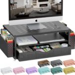 gianotter Desk Organizers and Accessories, Monitor Stand with Drawer and 2 Pen Holder, Desktop Organizer Suitable for Offices and Dormitories (Black)