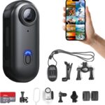 H8 64GB 4K Thumb Action Camera, Mini Body Cameras, Wearable Pocket Vlogging Camera, Multiple Accessory Mount Anywhere Small Portable Hands-Free Helmet Cam for Work, Cycling, Travel, Pet Walking (Black