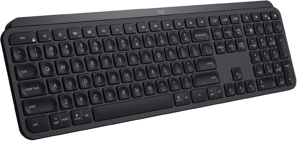 Logitech MX Keys Advanced Wireless Illuminated Keyboard, Tactile Responsive Typing, Backlighting, Bluetooth, USB-C, Apple macOS, Microsoft Windows, Linux, iOS, Android, Metal Build (Black)