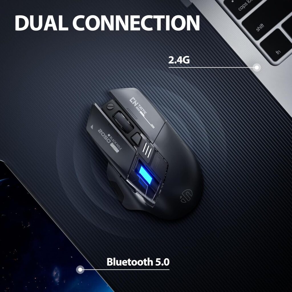 INPHIC A9 Explorer Wireless Mouse for Laptop, 2.4G/Bluetooth 5.0, RGB Lighting, 2400 DPI, Visible Battery, Type-C Charging