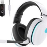 Gtheos 2.4GHz Wireless Gaming Headset for PS5, PS4 Fortnite & Call of Duty/FPS Gamers, PC, Nintendo Switch, Bluetooth 5.3 Gaming Headphones with Noise Canceling Mic, Stereo Sound, 40+Hr Battery -White