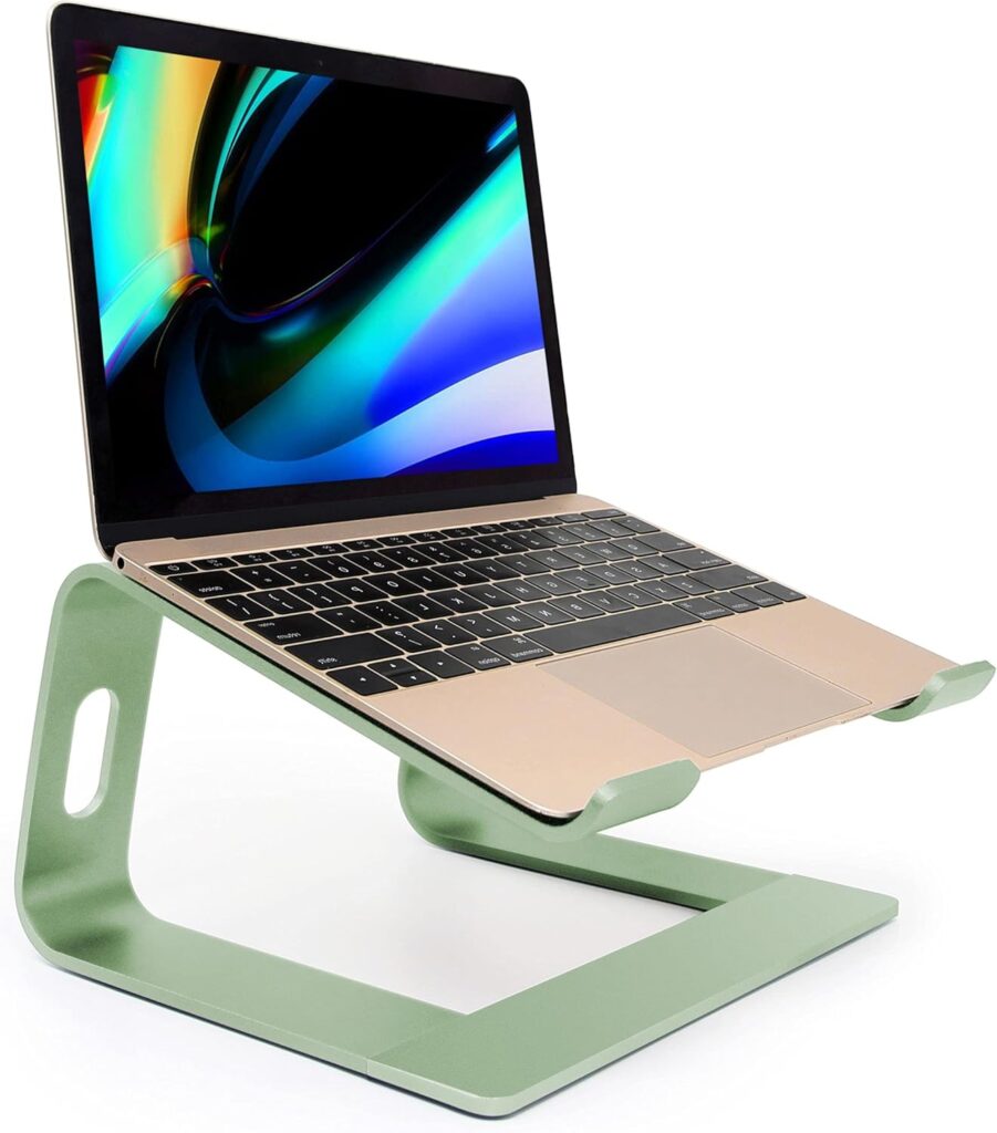 Ergonomic Aluminum Laptop Mount – Adjustable Computer Stand for MacBook Pro/Air HP Lenovo Samsung Dell – Fits 10-17.3″ Laptops (Apple Green)