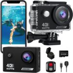 Action Camera 4K30fps with 64G SD Card,HD Waterproof Camera 131ft Underwater Cameras 20MP Pre-Recording WiFi Camera 170° Remote Control Sports Cameras with 2 Batteries Helmet Mount Accessories Kits