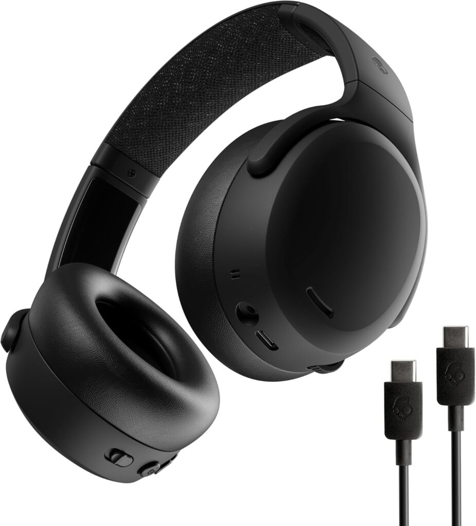 Skullcandy Crusher ANC 2 Wireless Over-Ear Bluetooth Headphones with Extra USB-C Charging Cable, Multi-Sensory Bass, Active Noise Cancelling, 60 Hours Battery, Microphone iPhone Android – True Black