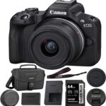 Canon EOS R50 Mirrorless Camera with 18-45mm Lens (Black) Bundle with 64GB Memory Card + Canon 200ES EOS Shoulder Bag (3 Items)