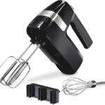 Hamilton Beach Electric Hand Mixer, 6 Speeds + Stir Button, 300 Watts of Peak Power for Powerful Mixing, Includes Whisk and Storage Clip, Black (62628)