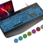 SABLUTE Large Print Backlit Keyboard, Wired USB Computer Keyboards with 7-Colors Backlight, Wrist Rest, Phone Holder, Oversized Letter Keys Easy to See and Type for Laptop, PC, Windows, Black