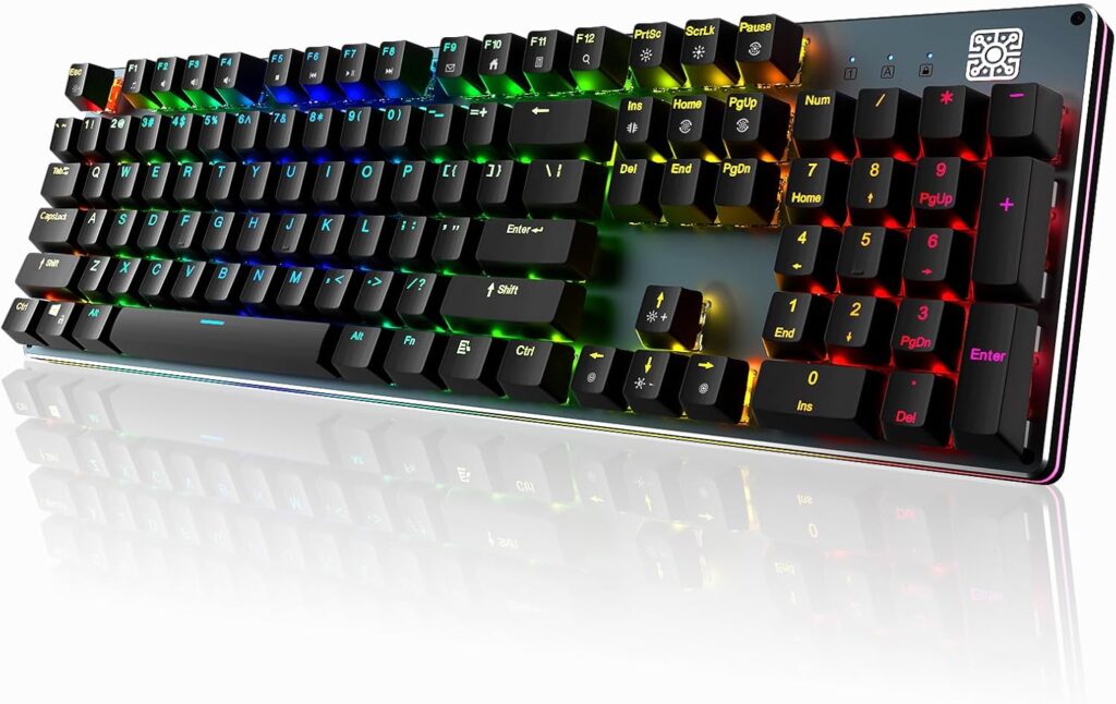 Black Emblem Mechanical Gaming Keyboard with Linear Red Switches, RGB Backlit Full Size 104 Key Programmable Wired Keyboard with Aluminum Base for Gaming/Typing/PC/Mac