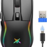 TECKNET Tri-Mode Wireless Gaming Mouse, RGB Backlit Bluetooth 5.0/2.4G/USB-C Rechargeable Ergonomic Mouse with 6 Programmable Buttons, 24000 DPI, 1000Hz Polling Rate, for PC Laptop Mac Gamer