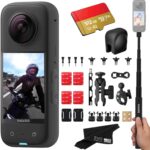 Insta360 X3 Motorcycle Bundle- Waterproof 360 Action Camera with 1/2″ 48MP Sensors, 5.7K 360 HDR Video, 72MP 360 Photo, 2.29″ Touchscreen|Includes Motorcycle Bundle, Selfie Stick, Lens Cap&512GB