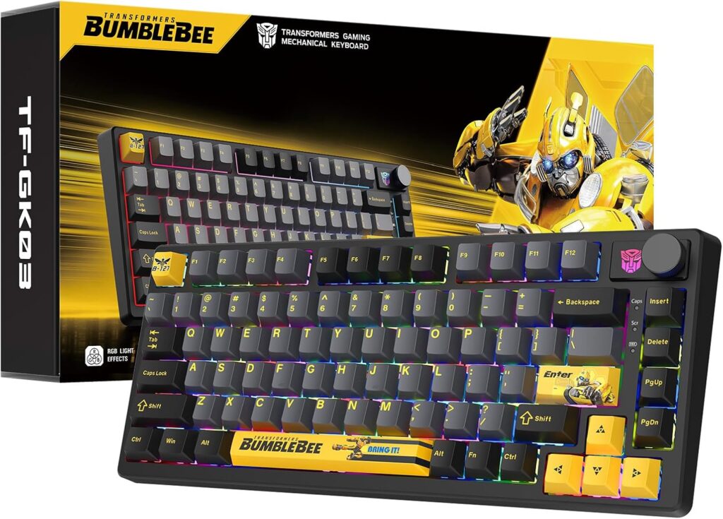Transformers GK03 Mechanical Keyboard Wireless,RGB Creamy Gaming Keyboard Wireless, BT5.0/USB-C/2.4GHz,Custom Hi-Fi Linear Switch,Hot-Swap Socket/Knob Control Computer Keyboards(Bumblebee Black)