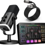 FIFINE Gaming Equipment Bundle, Dynamic XLR/USB Gaming Microphone Set with Streaming Audio Mixer for Podcast Recording Video Vocal, RGB Gamer Set with Volume Fader/XLR Interface for PC-AmpliGame KS5