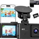 Dash Cam Front and Rear: 4K Dual Channel Dash Cam – 5GHz WiFi, Dash Camera for Cars with 64GB Card, 2″ IPS, App Control, G-Sensor, Loop Recording, 170° Wide Angle, Night Vision, 24H Parking Mode