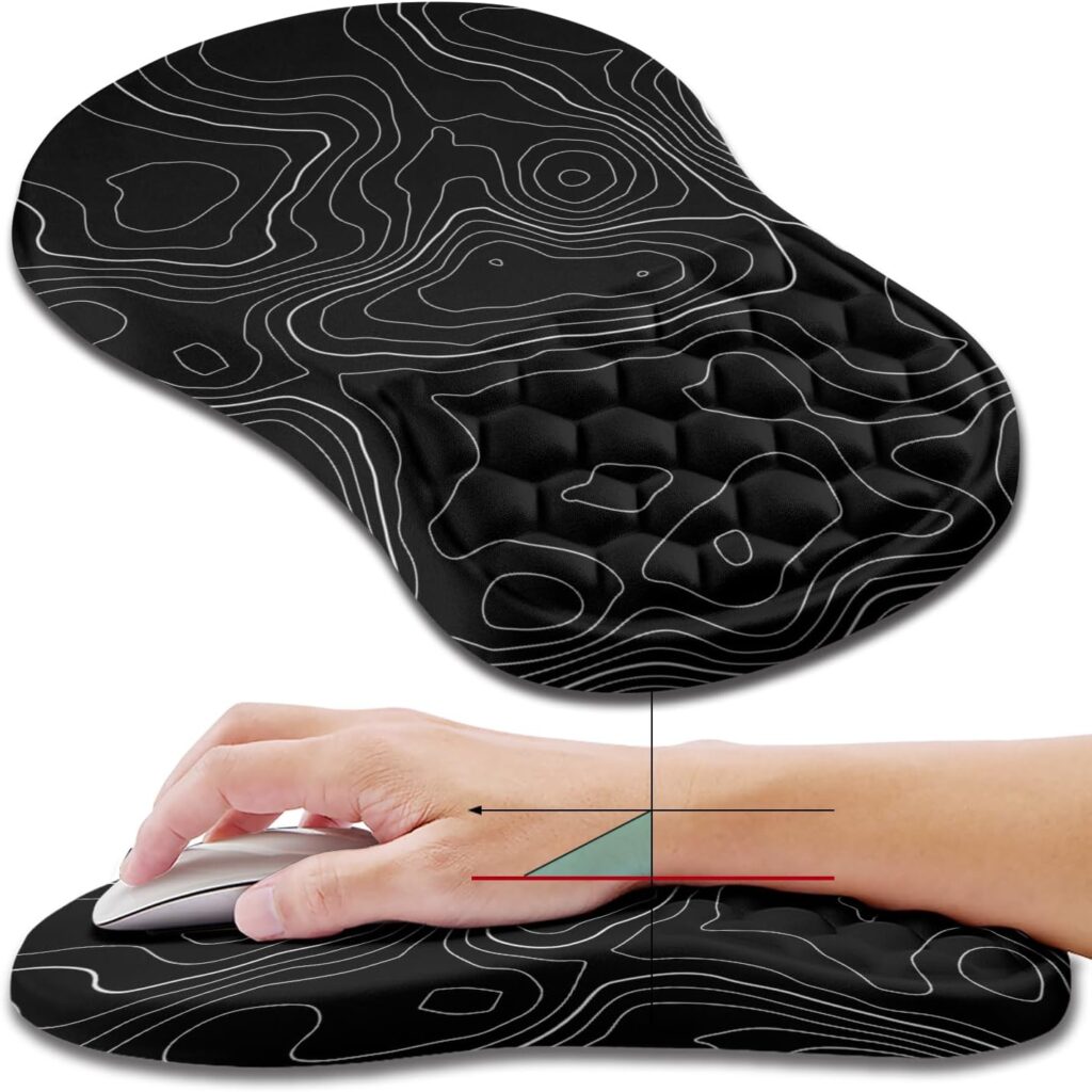 Hokafenle Ergonomic Mouse Pad Wrist Support, Wrist Rest Mousepad for Carpal Tunnel Pain Relief with Integrated Memory Foam Slope Massage Bulge (11.8×7.9 inch,Topographic Contour)