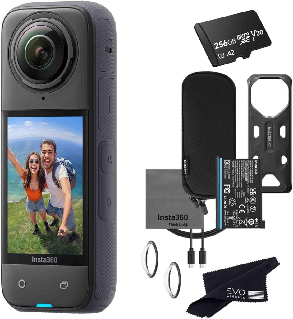 Insta360 X4 8K 360 Waterproof Action Camera, 8K 360, Stabilization, Touch Screen, AI Editing, Live Streaming, Webcam, Voice Control (256GB), Black