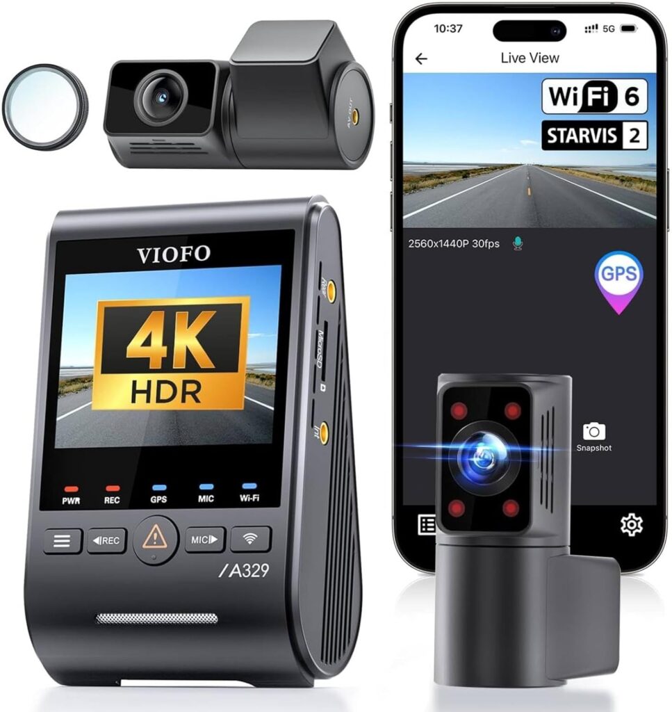 VIOFO A329S 4K 3 Channel Dash Cam, 4K Front + 2K Cabin Fisheye (210°) + 2K Rear, Power Saving Parking Mode, Wi-Fi 6 App Control, All-Channel STARVIS 2 Sensors, Supports up to 4TB SSD Storage