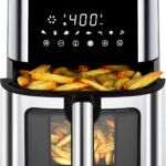 Kitchen Elite Air Fryer Stainless Steel with View Window, XL 8.5QT Large Airfryer, 8-in-1 Digital Control, 400°F Temp Controls, Nonstick Dishwasher-Safe, Space-Saving, Roast, Broil, 1500W