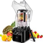 Commercial Blender for Smoothies 2200W With Soundproof Cover, 2200 ML, 15 Speeds, 6-leaves Stainless Steel Blade,Heavy Duty Blender for Restaurant, Smoothie,Ice Crush,Shakes, 9.5″D x 9″W x 19.7″H