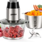 GANIZA Food Processors, Electric Food Chopper with Meat Grinder & Vegetable Chopper – 2 Bowls (8 Cup+8 Cup) with Powerful 450W Copper Motor – Includes 2 Sets of Bi-Level Blades for Fruits/Meat/Nuts