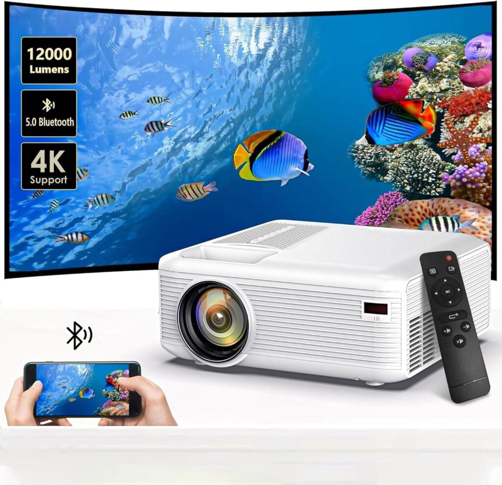 Mini Projector | 4K Support 200″ Giant Screen | 500 ANSI Lumens, Bluetooth 5.2 | Portable Outdoor Movie Projector Compatible with TV Stick/Phone/HDMI/PC | Built-in HiFi Speaker | indoor & outdoor use