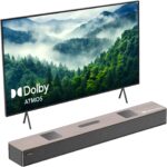 Hiwill Wooden 5.2.2ch Sound Bar with Dolby Atmos 3D Spatial, All-in-one Sound Bar for Smart TV with Dual Built-in Subwoofer, 9 Drivers, 400W Surround Sound System for TV Soundbar Speaker, WoNoble A502
