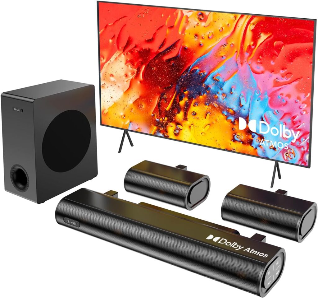 Hiwill 5.1ch Soundbar, w/ 5.25” Big Subwoofer Dolby Atmos Surround System, 2 Wired Rear Speakers Sound Bar for Small Rooms, Clear Voice, Home Theater Audio, eARC/ARC/Opt/Bluetooth, TV Speaker 2025