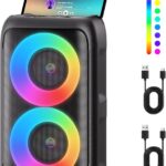 Bluetooth Speaker with 2 Rechargeable Wireless Microphone – Portable Party Speaker with Colorful Lights – Floorstanding Speakers Support TWS/AUX/USB/TF Card Ideal for Party,Home,Camping