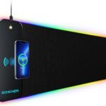 RGB Gaming Mouse Pad with Wireless Charging 15W, Large Desk Mat 800x300x4mm, 10 Light Modes Keyboard Pad with Non-Slip Rubber Base, Waterproof Mousepad for Gaming PC MacBook Laptop