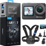 AKASO Brave 7 Action Camera with MicroSDXC U3 Card and Quick Release Chest Strap Accessories Kit Bundle