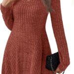 AUTOMET Womens Mini Dresses Long Sleeve Fall Fashion 2025 V Neck Flowy Casual Sweater Dress A-Line Comfy Work Winter Clothes