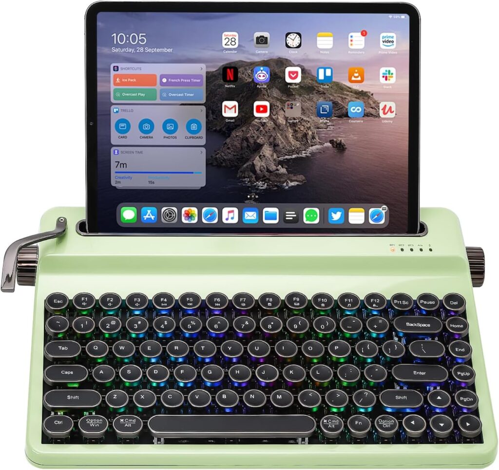 YUNZII QL75 Wireless Typewriter Hot Swap Retro Mechanical Keyboard,Punk Round Keycaps,RGB Backlit QMK/VIA Programmable, Multi-Device Keyboard with 2.4GHz/Type-C/BT5.0 (Green, Cocoa Cream V2 Switch)