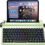 YUNZII QL75 Wireless Typewriter Hot Swap Retro Mechanical Keyboard,Punk Round Keycaps,RGB Backlit QMK/VIA Programmable, Multi-Device Keyboard with 2.4GHz/Type-C/BT5.0 (Green, Cocoa Cream V2 Switch)