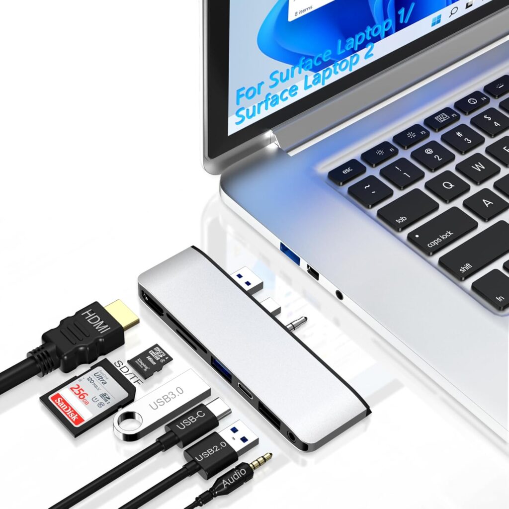 Surface Laptop 2 Accessories, Hub Docking Station with 4K HDMI, USB 3.0, USB 2.0, USB C, SD/TF Card Slot, 3.5mm Audio Port – Hub for Surface Laptop 1/2