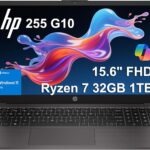 HP 255 G10 Business Laptop (15.6″ FHD Anti-glare, AMD Ryzen 7 7730U (> Intel i7-1355U) 32GB RAM, 1TB SSD) for Home, Student, Military Grade, Webcam w/Shutter, Numeric Keypad, Wi-Fi 6, Win 11 Pro